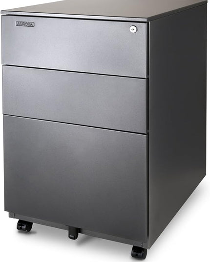 Aurora Modern SOHO Design 3-Drawer Metal Mobile File Cabinet with Lock Key Sliding Drawer, Fully Assembled, Metallic Charcoal - LeafyLoom