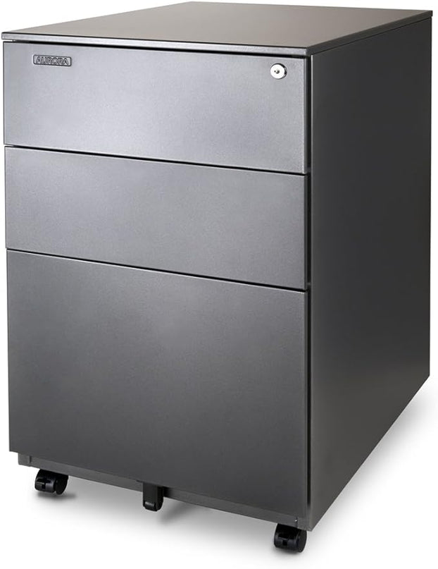 Aurora Modern SOHO Design 3-Drawer Metal Mobile File Cabinet with Lock Key Sliding Drawer, Fully Assembled, Metallic Charcoal - LeafyLoom
