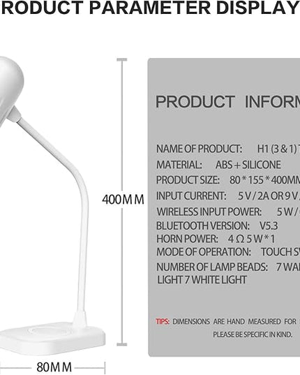 Led desk lamp with wireless charger, Bluetooth Speaker, Dimmable Table Lamp with 3 Lighting Mode, Touch Control, USB Charging Port Desk Light for Home Office Dorm Reading Work Study ( Color : Black ) - LeafyLoom