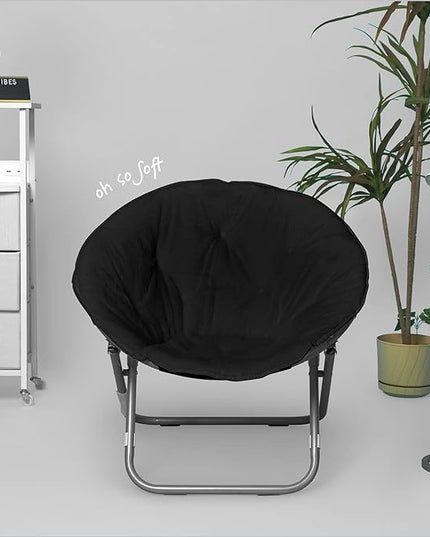 Faux Fur Saucer Chair, One Size, Black - LeafyLoom