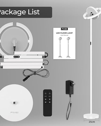 FIMEI Floor Lamp for Living Room, Saturn Ring Original Design, LED Bright Rotatable Modern Floor Lamp, Stepless Dimming and 3 Color Temperatures, Touch/Remote Control, for Bedroom Office, White - LeafyLoom