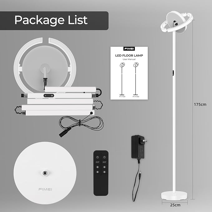FIMEI Floor Lamp for Living Room, Saturn Ring Original Design, LED Bright Rotatable Modern Floor Lamp, Stepless Dimming and 3 Color Temperatures, Touch/Remote Control, for Bedroom Office, White - LeafyLoom