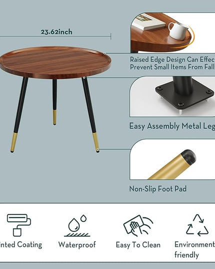 SAYGOER Round Coffee Table Small Modern Coffee Tables Rustic Farmhouse Center Table for Living Room Home Office Mid Century Accent Sofa Table Easy Assembly, Dark Brown - LeafyLoom