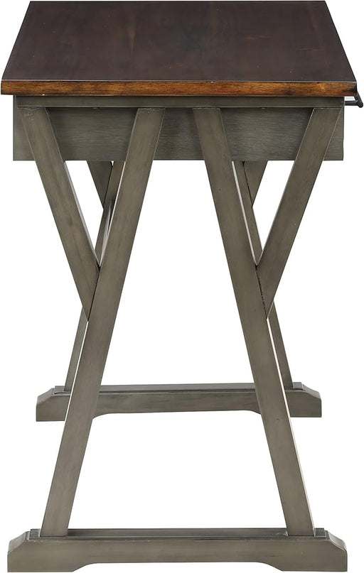 OSP Home Furnishings Jericho Rustic 42 Inch Writing Desk with 2 Drawers and Burnished Decorative Hardware, Slate Gray - LeafyLoom
