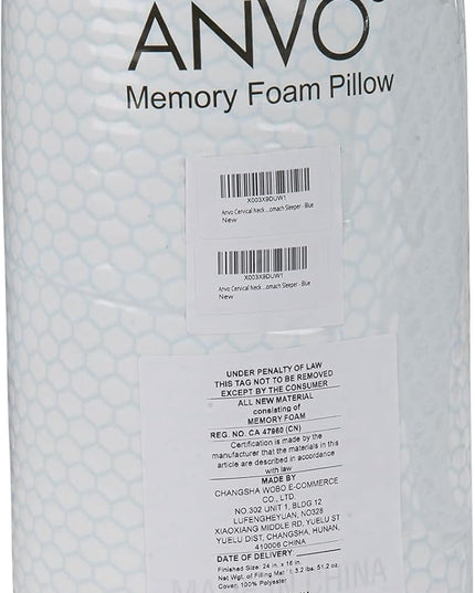 Anvo Cervical Neck Pillow for Neck and Shoulder Pain - Memory Foam Neck Pillows for Pain Relief Sleeping, Side Sleeper Pillow, Contour Orthopedic Firm Pillow for Back Stomach Sleeper - Blue - LeafyLoom