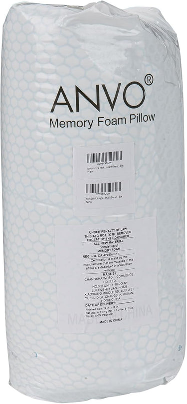 Anvo Cervical Neck Pillow for Neck and Shoulder Pain - Memory Foam Neck Pillows for Pain Relief Sleeping, Side Sleeper Pillow, Contour Orthopedic Firm Pillow for Back Stomach Sleeper - Blue - LeafyLoom