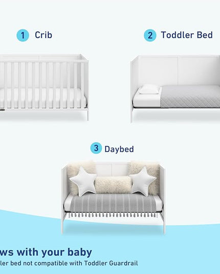 Graco Theo 3-in-1 Convertible Crib (White) - GREENGUARD Gold Certified, Converts to Toddler Bed & Daybed, Fits Standard Full-Size Crib Mattress, 4 Adjustable Mattress Heights - LeafyLoom
