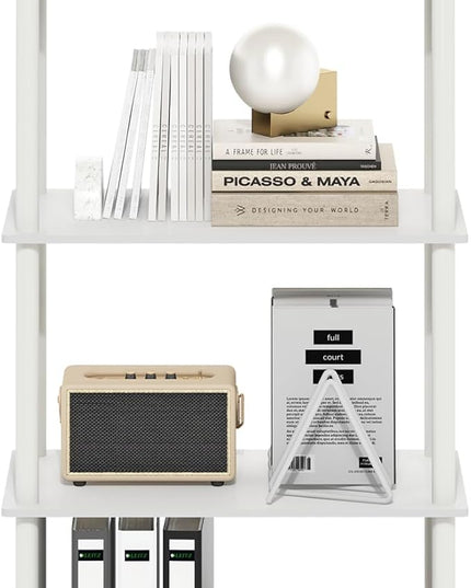 Furinno Turn-N-Tube 4-Tier Multipurpose Shelf Display Rack, White/White - LeafyLoom