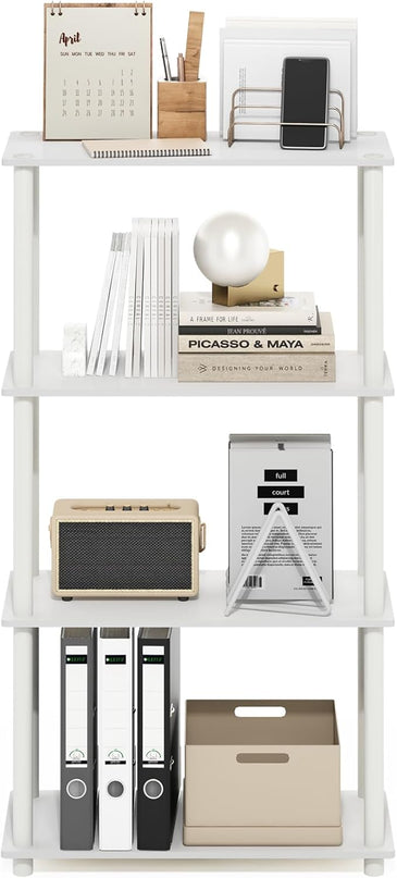 Furinno Turn-N-Tube 4-Tier Multipurpose Shelf Display Rack, White/White - LeafyLoom