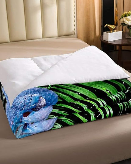 Erosebridal Snake Comforter Set King, Blue Snake Duvet Set, 3D Reptile Bedding Comforters, Blue Scales Quilt Set, Palm Leaf Wild Animal Stylish Quilted Duvet for Kids Boys Teens Man Bedroom Decor - LeafyLoom
