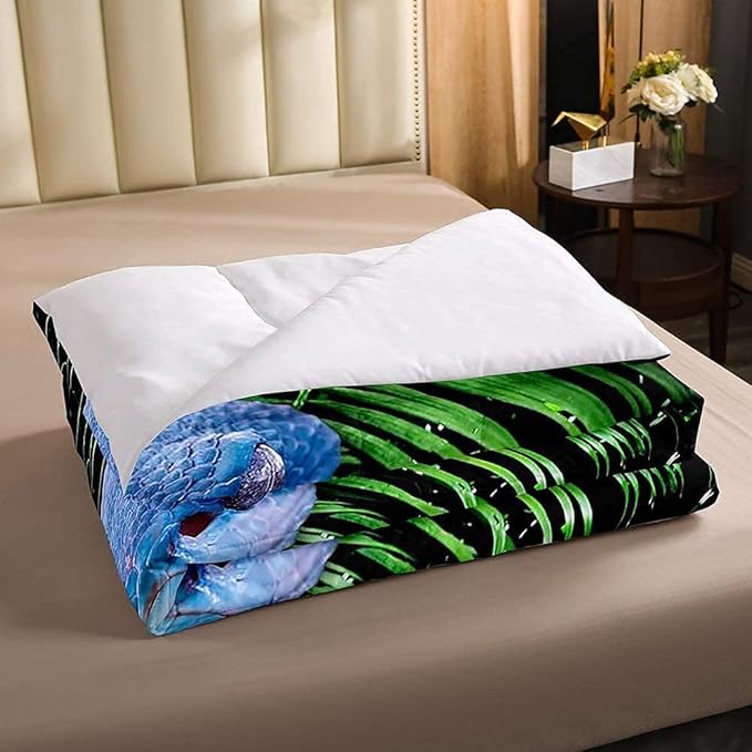 Erosebridal Snake Comforter Set King, Blue Snake Duvet Set, 3D Reptile Bedding Comforters, Blue Scales Quilt Set, Palm Leaf Wild Animal Stylish Quilted Duvet for Kids Boys Teens Man Bedroom Decor - LeafyLoom