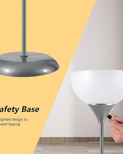 Floor Lamps for Living Room, Dimmable LED Modern Simple Standing Lamp, Tall Lamps for Bedroom Office Dining Room Kitchen, Minimalist Black Pole Lamp with Rotary Switch, 9W LED Bulb Included, Grey - LeafyLoom