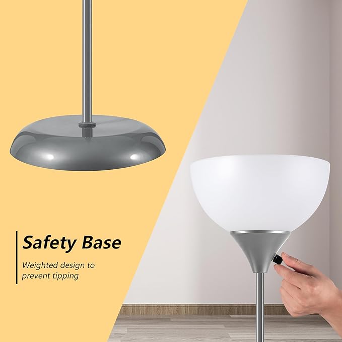 Floor Lamps for Living Room, Dimmable LED Modern Simple Standing Lamp, Tall Lamps for Bedroom Office Dining Room Kitchen, Minimalist Black Pole Lamp with Rotary Switch, 9W LED Bulb Included, Grey - LeafyLoom