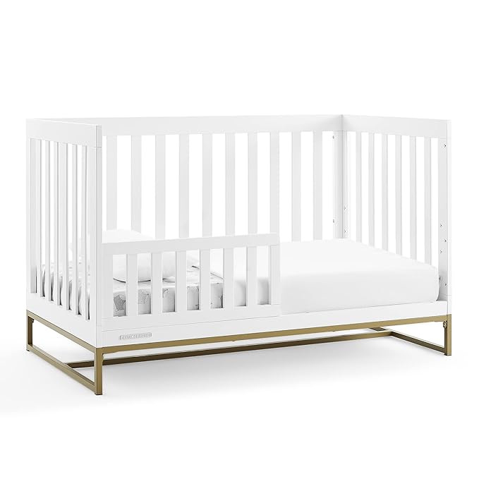 Delta Children Jade 4-in-1 Convertible Crib - Greenguard Gold Certified, Bianca White/Bronze - LeafyLoom