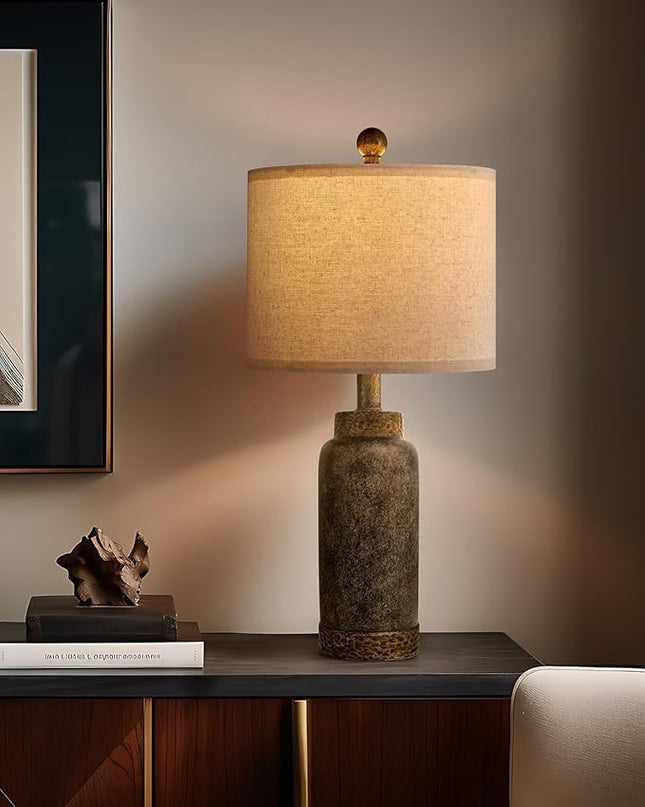 Table Lamp for Bedroom Living Room 20.25" Farmhouse Rustic Vintage Small Lamps Bedside Nightstand Light Home Office Desk Retro Mysterious East Style Deco (Antique Black) - LeafyLoom