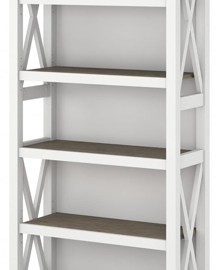 Bush Furniture BSH24470221 Key West 5-Shelf 66-Inch H Bookcase, Shiplap Gray/Pure White - LeafyLoom