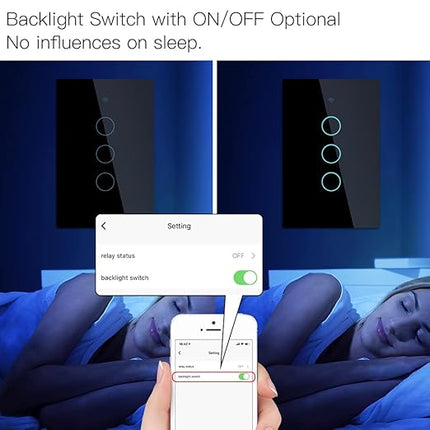 MOES 2.4GHz WiFi Wall Touch Smart Switch Neutral Wire Required, 3 Way Multi-Control, Glass Panel Light Switch Work with Smart Life/Tuya App, RF433 Remote Control, Alexa and Google Home Black 3 Gang MOES