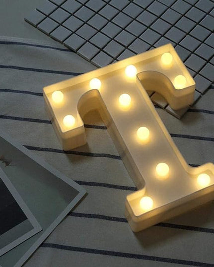 LED Marquee Letter Lights Sign T 26 Alphabet Light Up Letters Sign for Night Light Wedding Birthday Party Battery Powered Christmas Lamp Home Bar Decoration (T) - LeafyLoom