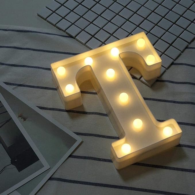 LED Marquee Letter Lights Sign T 26 Alphabet Light Up Letters Sign for Night Light Wedding Birthday Party Battery Powered Christmas Lamp Home Bar Decoration (T) - LeafyLoom