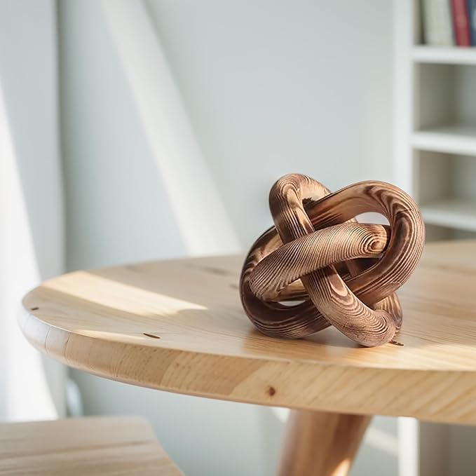 Wood Knot Decor -Coffee Table Decor Shelf Decor Table Books Hand Carved Home Decoration Boho Country Rustic Modern Shabby Chic Style Decor 3 Link Wooden Knot Chain Link Decor (Vintage) - LeafyLoom