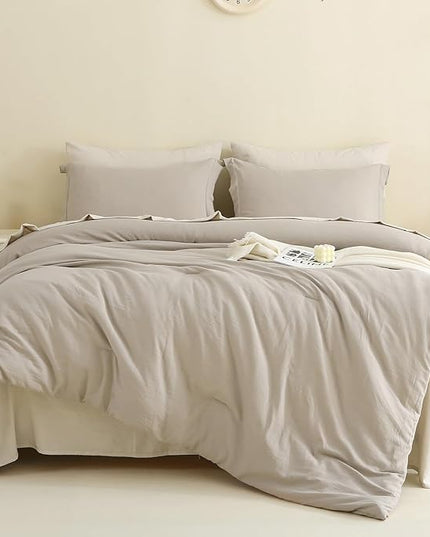 MILDLY California King Size Comforter Set 7 Piece Color Clash, Oatmeal Grey Bed in a Bag, All Season Bedding Sets with 1 Comforter, 2 Pillow Shams, 2 Pillowcases, 1 Flat Sheet, 1 Fitted Sheet - LeafyLoom