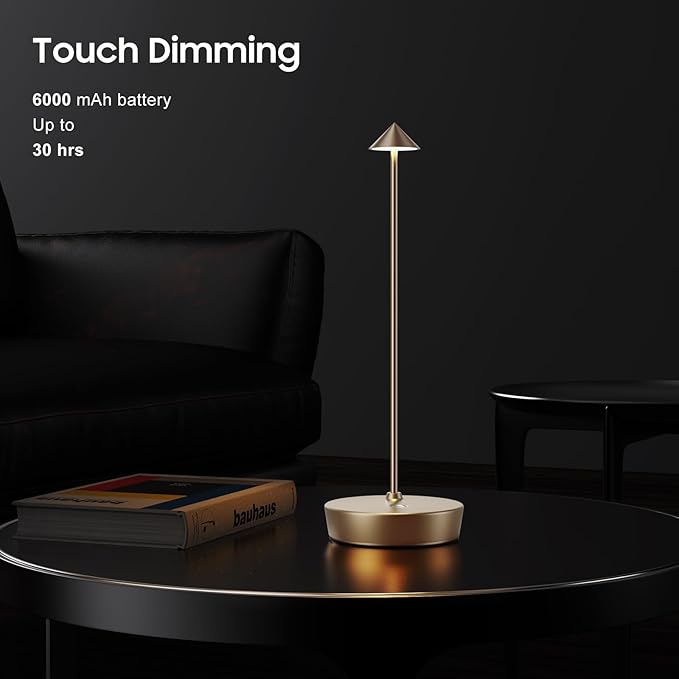2Pack Cordless Table Lamp Rechargeable , Portable Outdoor LED Table Lamp Waterproof 6000mAh Battery Desk Lamp, 3 Color Stepless Dimming Table Light for Restaurant/Bedroom/Bar/Outdoor Party/Camping - LeafyLoom