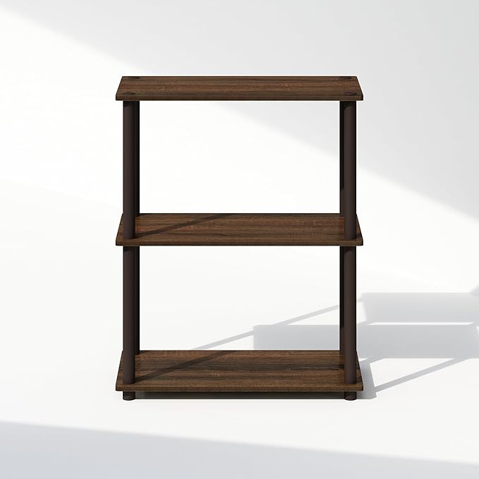 Furinno Turn-N-Tube 3-Tier Multipurpose Compact Display Rack, Shelving Unit, Bookcase, Walnut/Brown - LeafyLoom