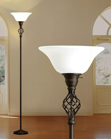 Floor Lamp for Living Room, 72" Modern Bedroom Standing Lamp with 8W LED Bulb, 3000K Eye Protection Torchiere Floor Lamp for Bedroom, Office, Living Room(Red Brown) - LeafyLoom