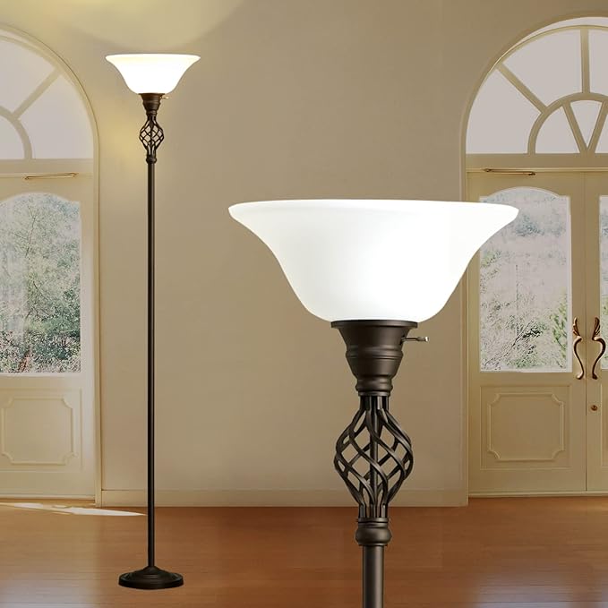 Floor Lamp for Living Room, 72" Modern Bedroom Standing Lamp with 8W LED Bulb, 3000K Eye Protection Torchiere Floor Lamp for Bedroom, Office, Living Room(Red Brown) - LeafyLoom