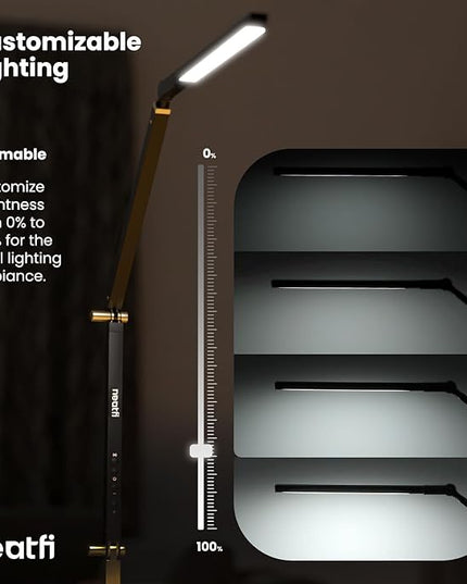 Neatfi LED Desk Lamp with Clamp, Touch & Remote Controlled, Stepless Dimming, 3 Color Modes, 3000-6000K, Detachable Shade, Flicker-Free, 360° Rotation, Wide Angle Lighting (Modern, Black) - LeafyLoom
