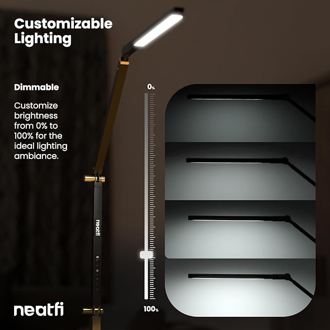 Neatfi LED Desk Lamp with Clamp, Touch & Remote Controlled, Stepless Dimming, 3 Color Modes, 3000-6000K, Detachable Shade, Flicker-Free, 360° Rotation, Wide Angle Lighting (Modern, Black) - LeafyLoom