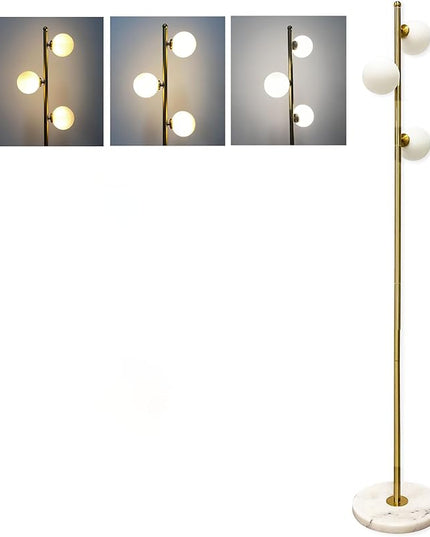 3-Globe Mid Century Floor Lamp for Living Room, Modern Dimmable Tall Standing Lamp with Frosted Glass Shades, Contemporary Gold Pole Lamp for Bedroom Office （Bulbs Included） - LeafyLoom