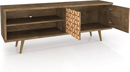 Manhattan Comfort Liberty Mid Century Modern TV Stand for Televisions up to 60 Inches, Bedroom and Living Room Entertainment Center with Storage, Shelves, and Cabinet, 63" Wide, Rustic Brown/3D Brown - LeafyLoom