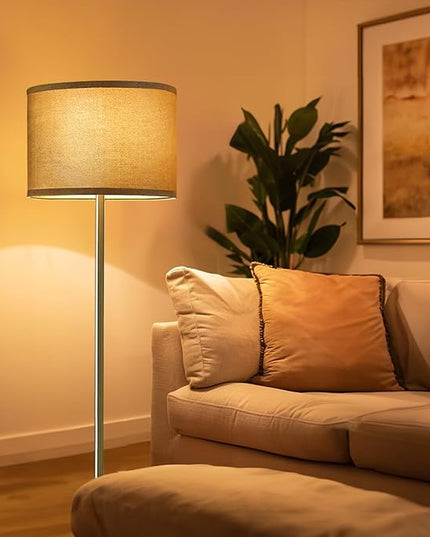 Oneach 61" Farmhouse Industrial Floor Lamp for Living Room Standing Floor Lamp Rustic Floor Lamps for Living Room Bedroom Tall Lamps with Foot Switch for Bedroom with Grey Linen Lamp Shade - LeafyLoom