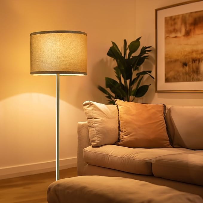 Oneach 61" Farmhouse Industrial Floor Lamp for Living Room Standing Floor Lamp Rustic Floor Lamps for Living Room Bedroom Tall Lamps with Foot Switch for Bedroom with Grey Linen Lamp Shade - LeafyLoom