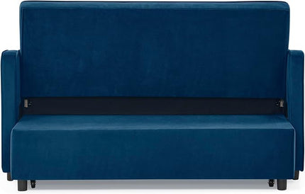 Functional Love Seat Sofabed W/TypeC & USB Port and Copper Nail Decor, Modern Loveseat Sofa Convertible Pull Out Sleeper Couch Bed for Apartment Office Living Room, 53.", Blue-1413 - LeafyLoom