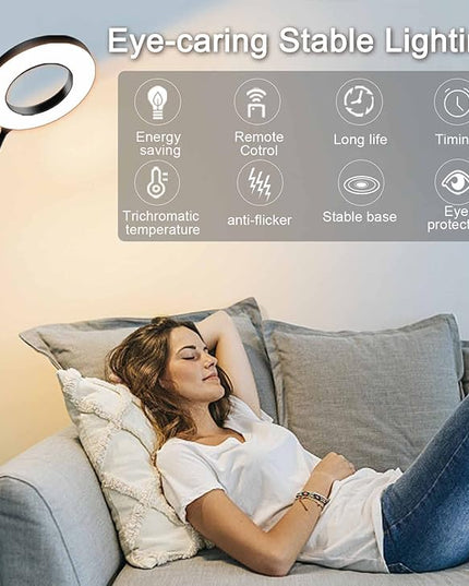 Sofa Standing lamp Floor lamp Side Reading Lamps 3-Color Tall Standing Pole Light with Remote for Live Stream Learning and Reading Living Room,Bed Room,Home Office - LeafyLoom