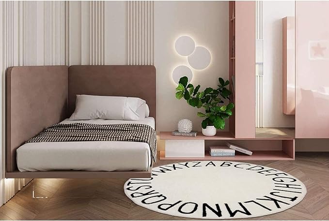 Topotdor Round Kids Play Rug Alphabet Nursery Area Rug Extra Large Soft Crawling Play Mat for Children Toddlers Bedroom (63 inch, Beige) - LeafyLoom