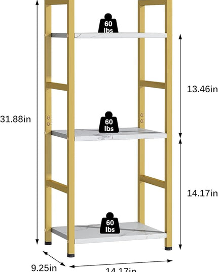 Bookshelf Storage Shelf Bookcase, 3 Tier Industrial Bookcase,Small Book case for Living Room, Bedroom, and Home Office, Easy Assembly Free Combination Multi-Functional Organizer(3 Tier,Gold) - LeafyLoom