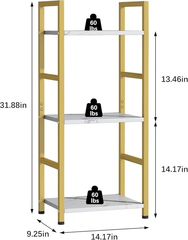 Bookshelf Storage Shelf Bookcase, 3 Tier Industrial Bookcase,Small Book case for Living Room, Bedroom, and Home Office, Easy Assembly Free Combination Multi-Functional Organizer(3 Tier,Gold) - LeafyLoom