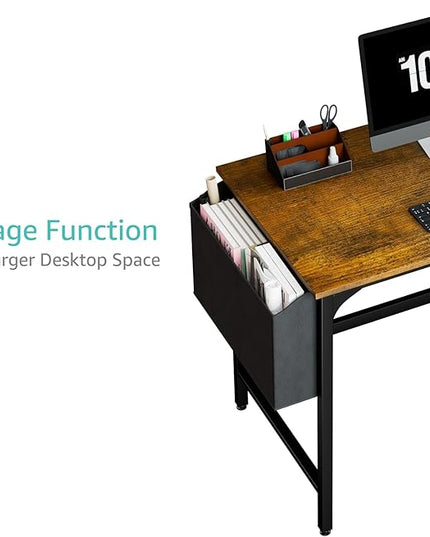 Lufeiya Computer Desk with Drawers - 40 Inch Work Small Desk for Bedroom Home Office, Simple Study Writing Table PC Desks with Drawer Storage Shelves, Rustic Brown - LeafyLoom