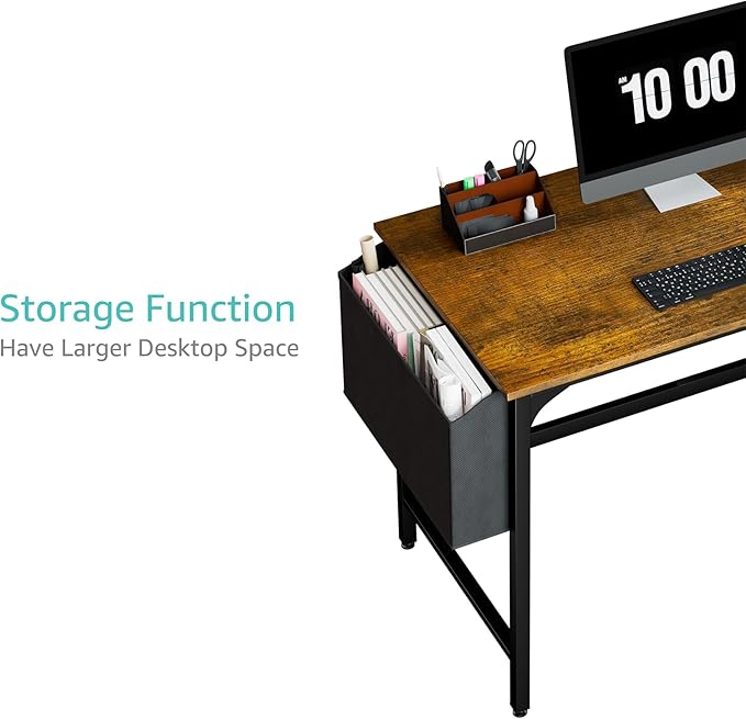 Lufeiya Computer Desk with Drawers - 40 Inch Work Small Desk for Bedroom Home Office, Simple Study Writing Table PC Desks with Drawer Storage Shelves, Rustic Brown - LeafyLoom