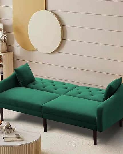 Mid-Century Modern Tufted Loveseat Sofa Adjusting Backrest Small Comfy Couch Living Room Furniture Sets for Bedroom Apartment,Home Office, Sofá, Green-2 - LeafyLoom