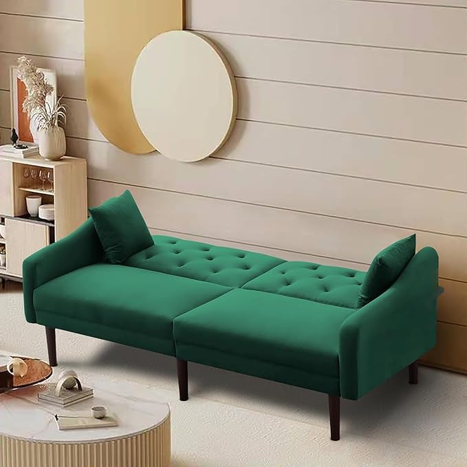 Mid-Century Modern Tufted Loveseat Sofa Adjusting Backrest Small Comfy Couch Living Room Furniture Sets for Bedroom Apartment,Home Office, Sofá, Green-2 - LeafyLoom