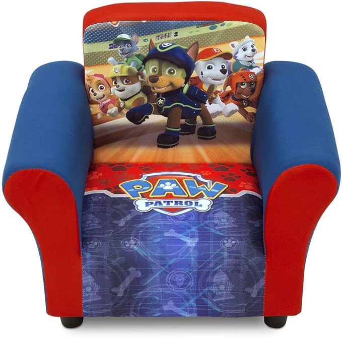 Delta Children Upholstered Chair with PAW Patrol Graphics, Wood Frame, Plush Foam Padding, Side Pockets, for Toddlers and Kids - LeafyLoom
