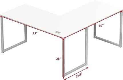 SHW Home Office 55-Inch Large L Shaped Corner Desk, 24" Deep, White - LeafyLoom