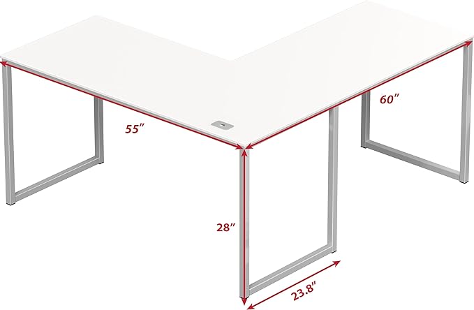 SHW Home Office 55-Inch Large L Shaped Corner Desk, 24" Deep, White - LeafyLoom
