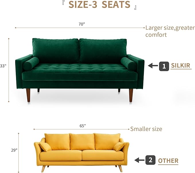 Velvet Furniture for Small Spaces, Mid-Century Modern Loveseats for Living Room, Love Seat Couch Sofas, 70 Inches, Green - LeafyLoom
