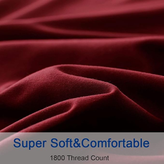 SONORO KATE Bed Sheet Set Super Soft Microfiber 1800 Thread Count Luxury Egyptian Sheets 16-Inch Deep Pocket，Wrinkle-4 Piece (Burgundy, Full) - LeafyLoom