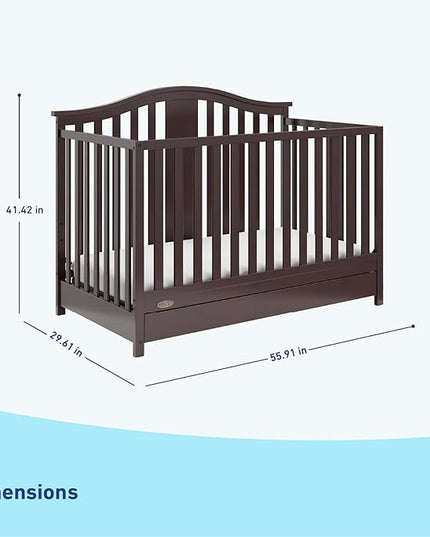 Graco Solano 4-in-1 Convertible Crib with Drawer (Espresso) – GREENGUARD Gold Certified, Crib with Drawer Combo, Includes Full-Size Nursery Storage Drawer, Converts to Toddler Bed and Full-Size Bed - LeafyLoom